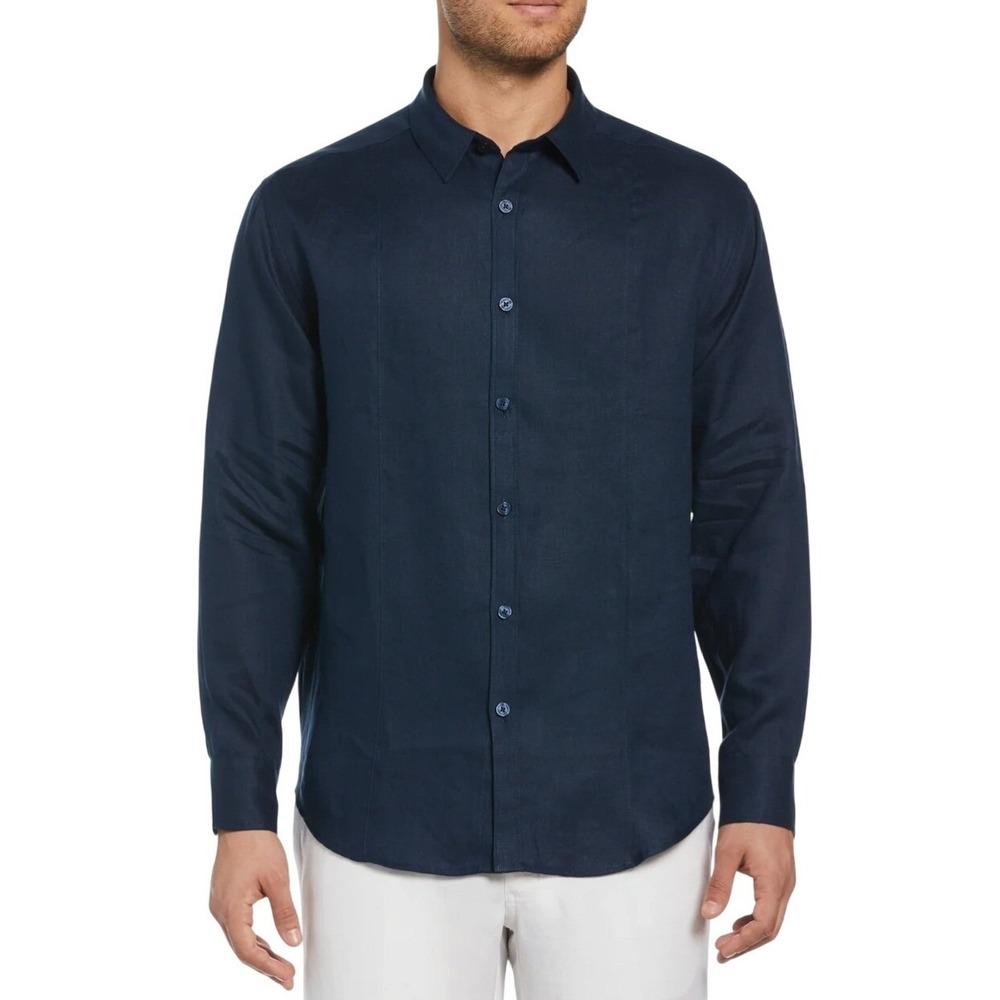 Cubavera Linen Button Down Shirt Long Sleeve Casual Color‎ Dress Blue Men XL